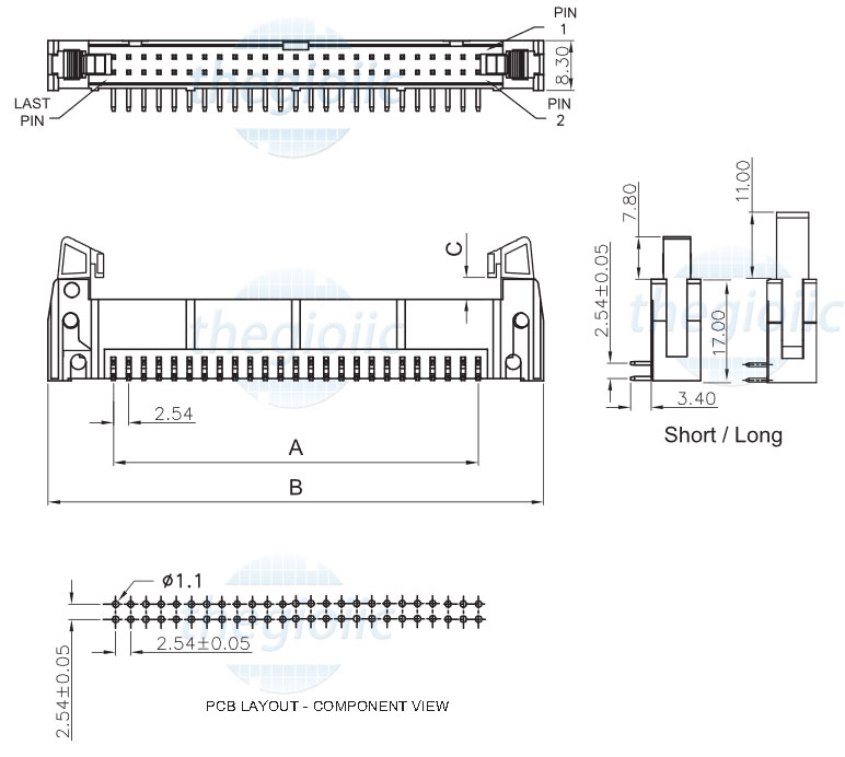 Cổng IDC DC2 Header 60Pin 2.54 Chân Cong