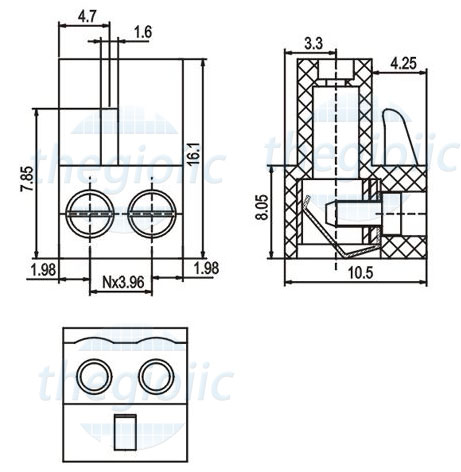 Terminal Block 2Pin 3.96 Chân Cong