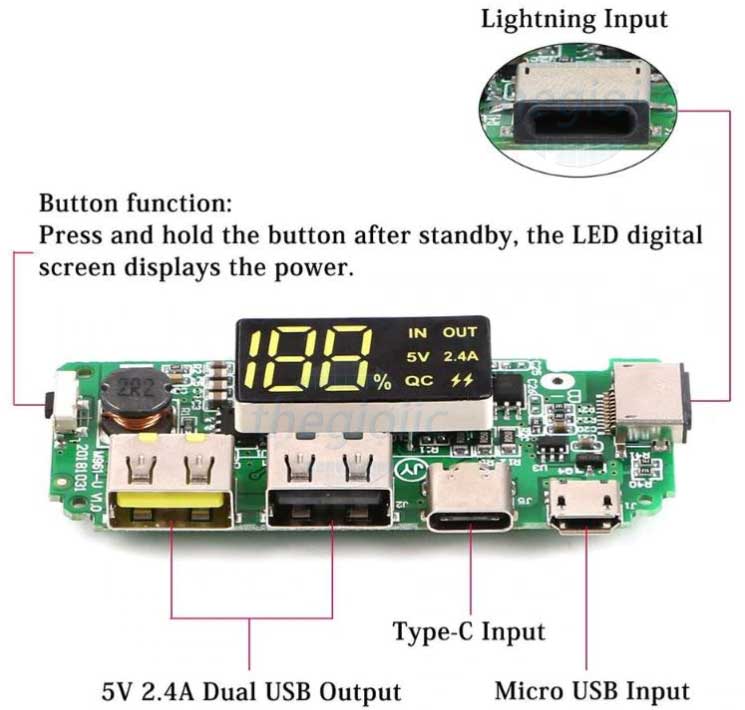 Mạch Sạc Nhanh Pin 18650 5V2.4A 3 Ngõ Vào