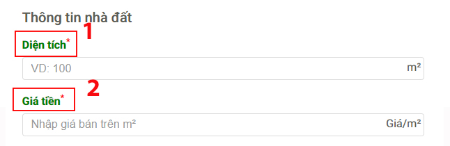 Giao diện thông tin nhà đất